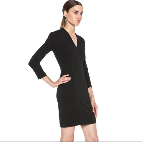 HELMUT LANG Black V Neck Quarter Sleeve Sheath Dress with Back Zipper Small - Picture 1 of 6